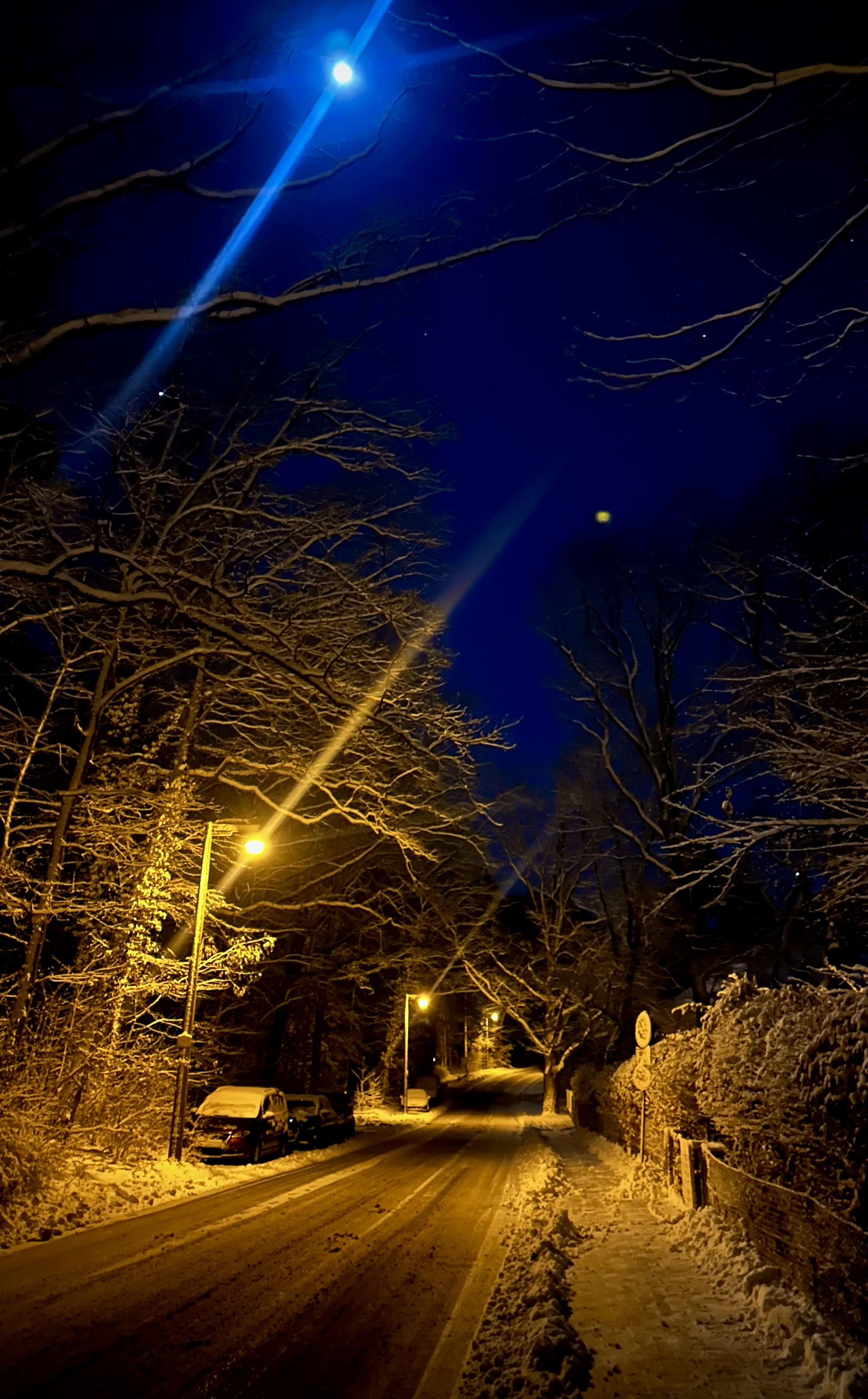A winter road at night