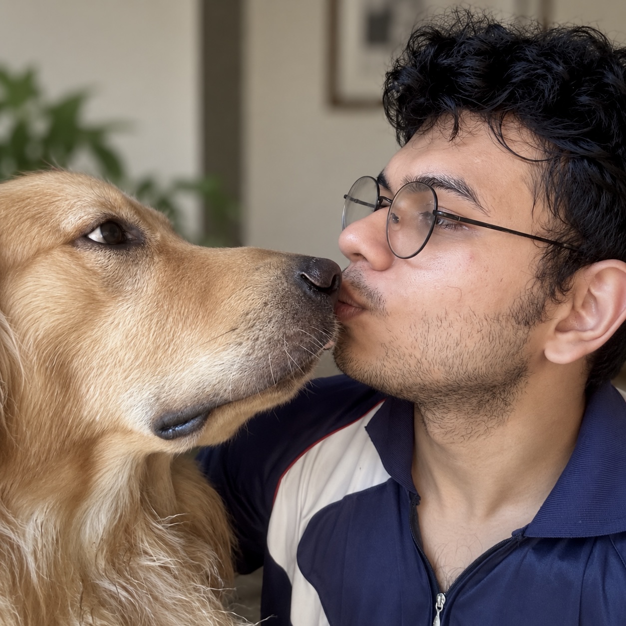 A warm moment with a golden retriever