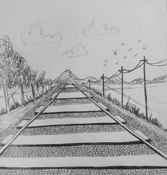 Perspective sketch of railway tracks