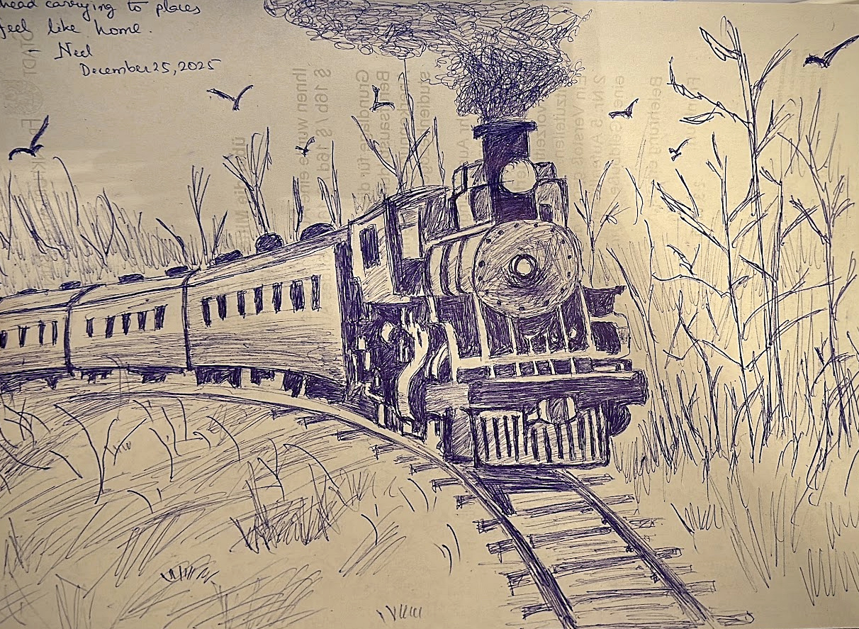 Ink sketch of a steam train